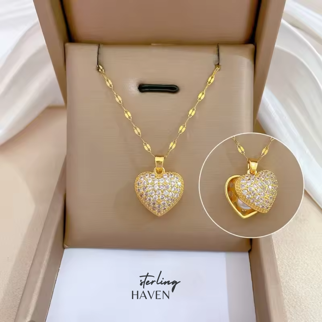 Luxury Heart Crystal Pendant Necklace for Women – Elegant Gold Love Heart Necklace Gift