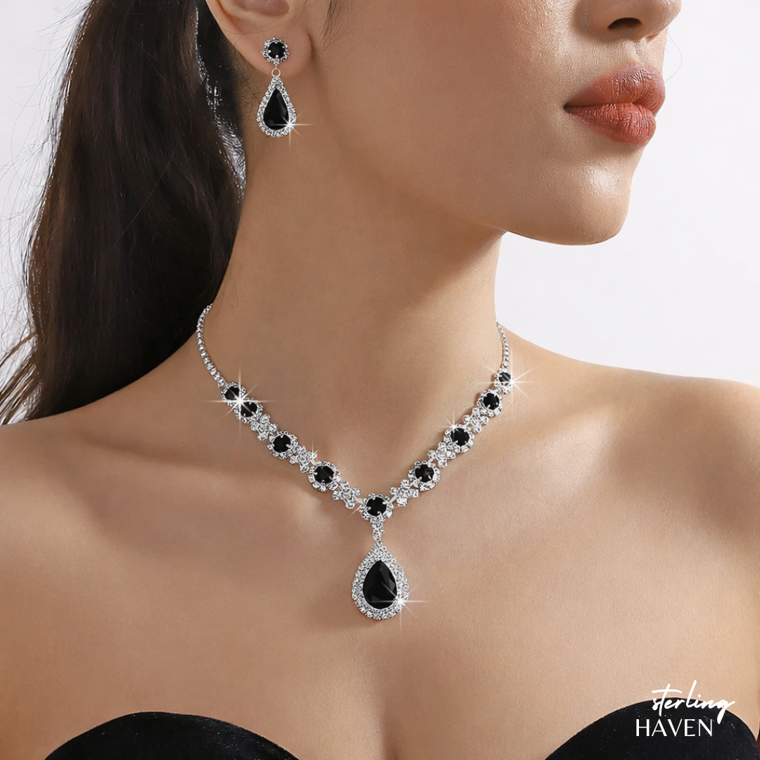 Elegant Crystal Teardrop Necklace & Earrings Set – Wedding Bridal Jewelry | Sterling Haven