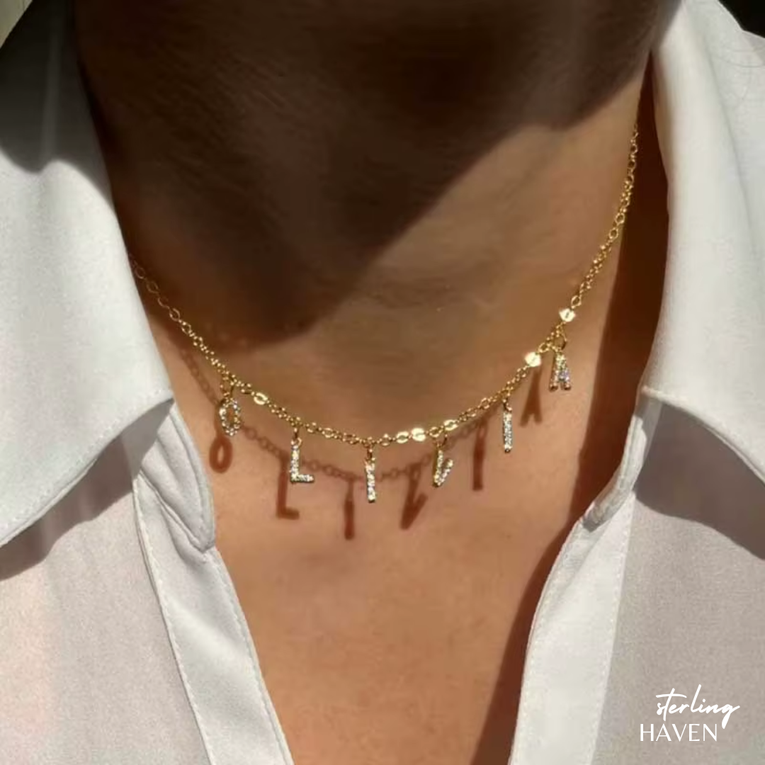 Personalized Name Necklace – Custom Zircon Capital Letter Stainless Steel Choker | Sterling Haven