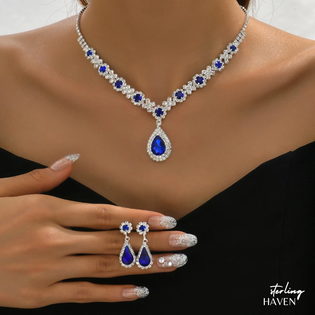Elegant Crystal Teardrop Necklace & Earrings Set – Wedding Bridal Jewelry | Sterling Haven