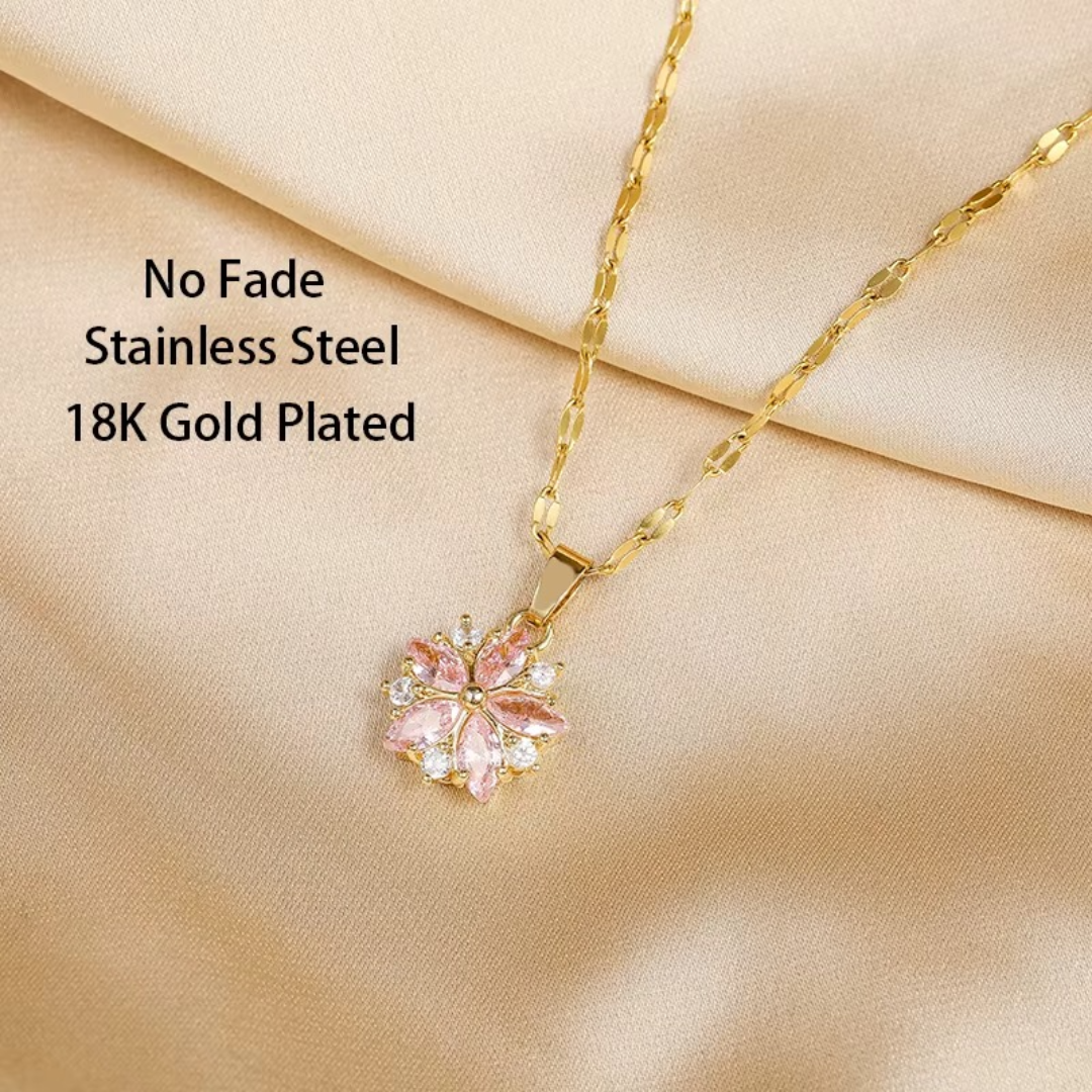 Pink Sakura Flower Pendant Necklace – Stainless Steel Clavicle Chain | Sterling Haven