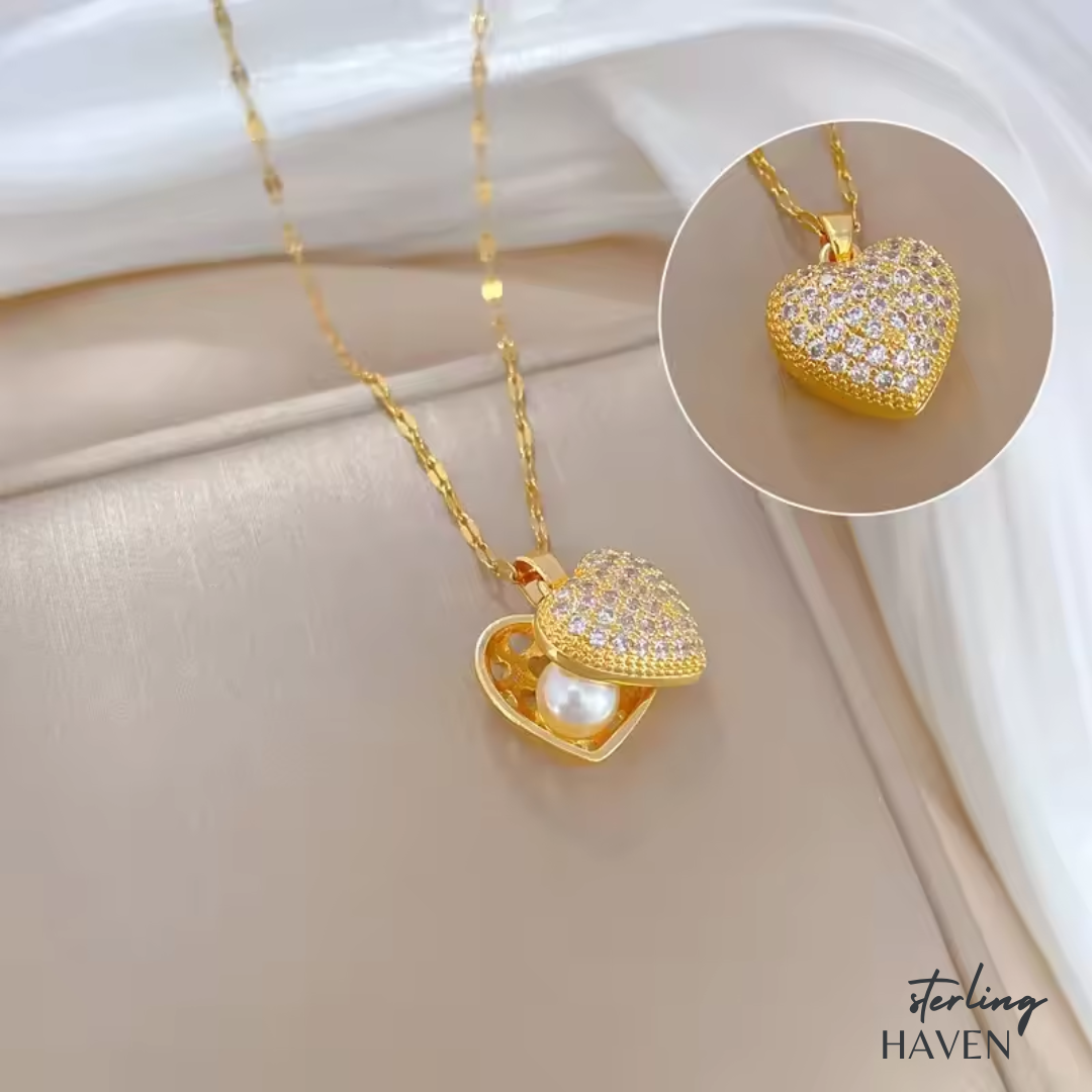 Luxury Heart Crystal Pendant Necklace for Women – Elegant Gold Love Heart Necklace Gift