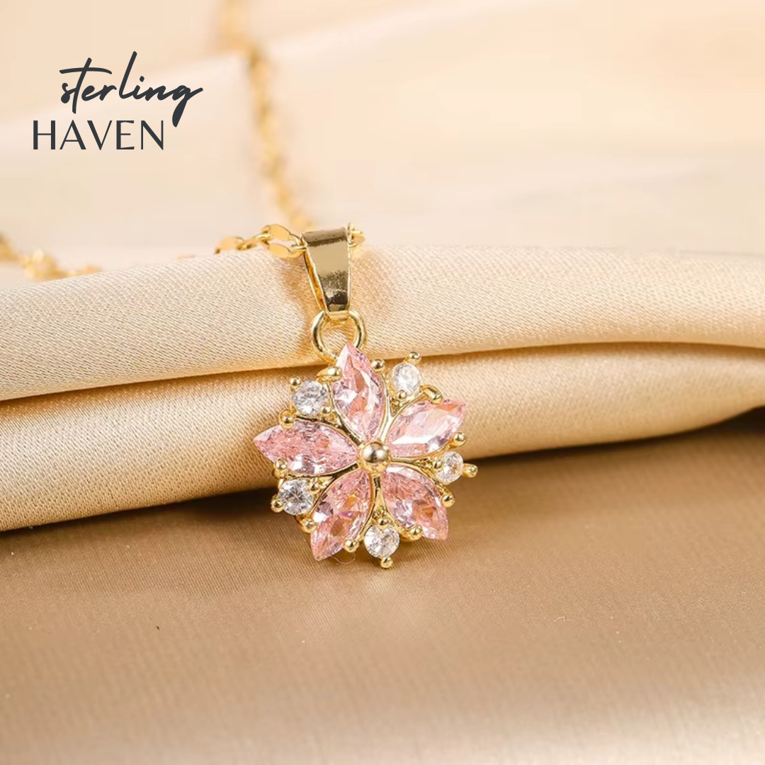 Pink Sakura Flower Pendant Necklace – Stainless Steel Clavicle Chain | Sterling Haven
