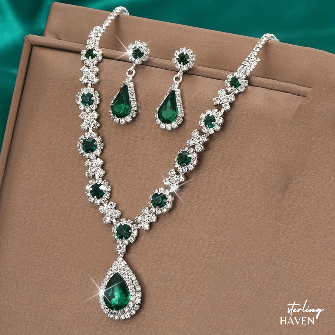 Elegant Crystal Teardrop Necklace & Earrings Set – Wedding Bridal Jewelry | Sterling Haven