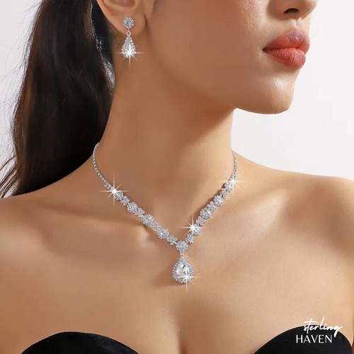 Elegant Crystal Teardrop Necklace & Earrings Set – Wedding Bridal Jewelry | Sterling Haven
