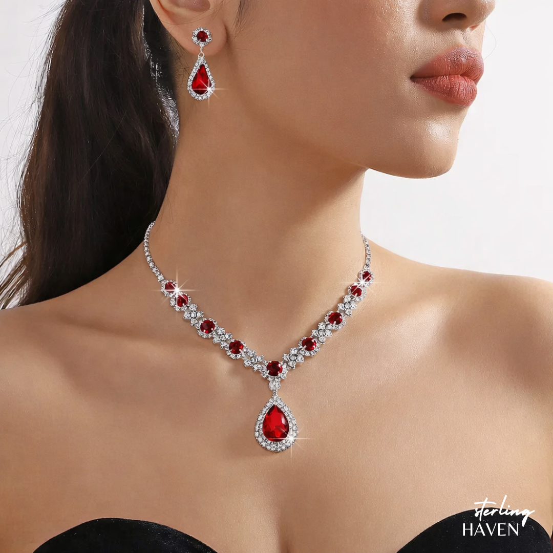 Elegant Crystal Teardrop Necklace & Earrings Set – Wedding Bridal Jewelry | Sterling Haven